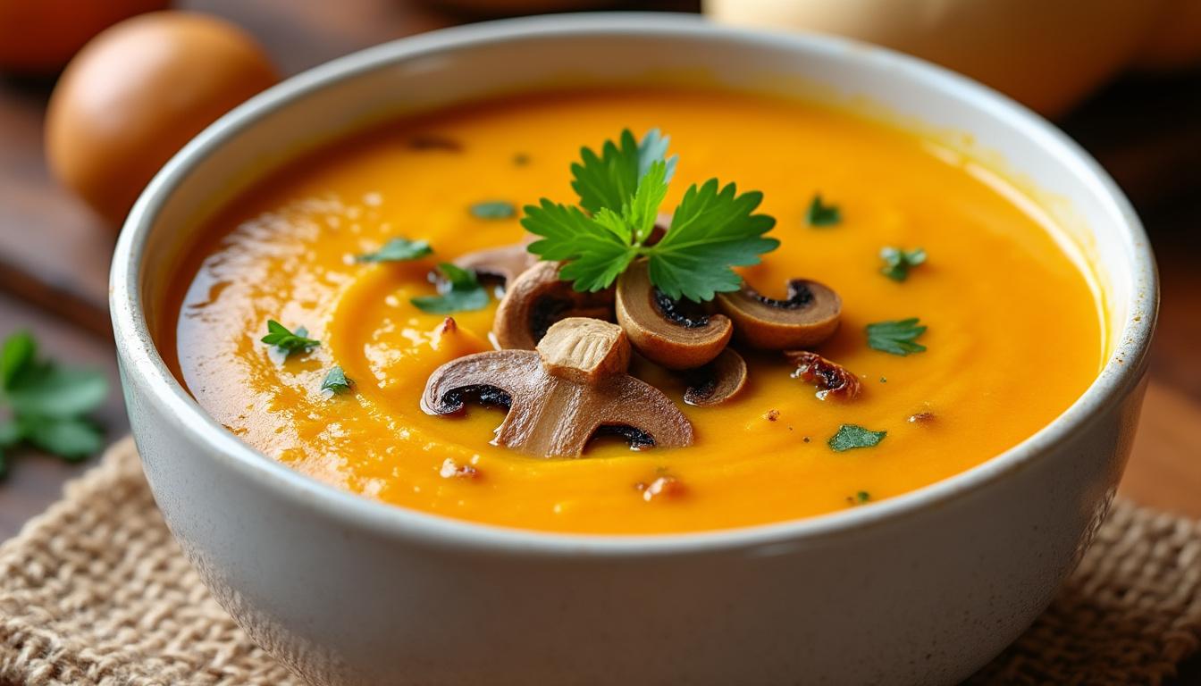 Velouté de courge butternut au citron / Civet de lapin braisé aux champignons, légumes rôtis / Crème brûlée à la menthe découvrez un menu raffiné : velouté de courge butternut relevé au citron, civet de lapin braisé aux champignons et légumes rôtis, suivi d’une crème brûlée à la menthe, pour une expérience gourmande et originale.